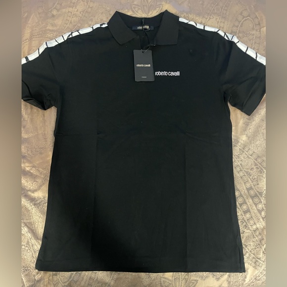 ROBERTO CAVALLI EMBROIDERED LOGO BLACK POLO SZ XL - Picture 3 of 8